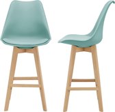 Barkruk - Set van 2 stuks - Kunstleer & hout - Afmeting (HxBxD) 105 x 48 x 58 cm - Kleur mint & hout kleurig