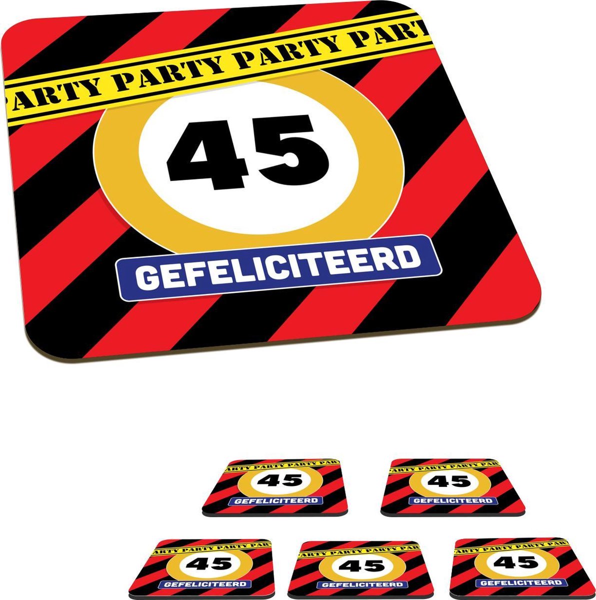 Onderzetters voor glazen - Verjaardag - 45 Jaar - Feest - 10x10 cm - Glasonderzetters - 6 stuks