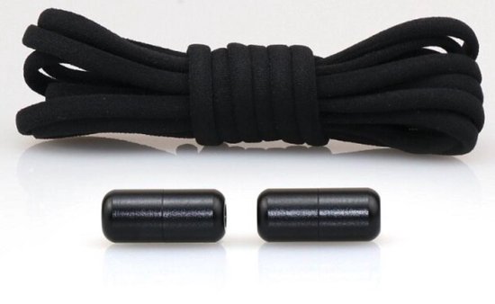 veters - (zwart met zwarte clips) - niet strikken - elastische veters - no tie - schoenveters - sportveters - rond - schoenveters - kinderveters - Merkloos