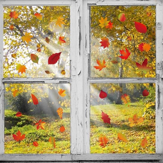 8 feuilles - Autocollants pour fenêtre d'automne - Autocollants décoratifs