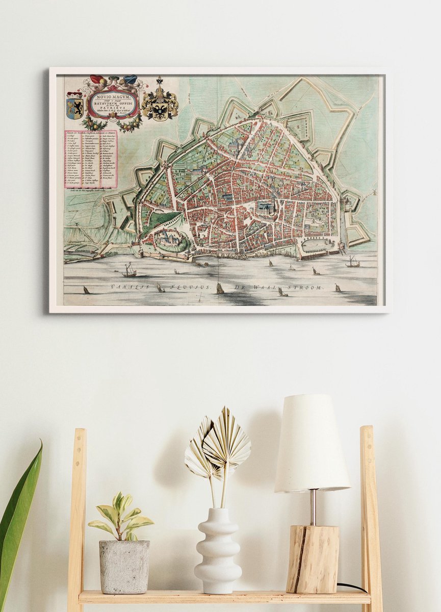 Esque Poster In Witte Lijst - Historische Oude Kaart Nijmegen - Stadsplattegrond - 1649 - Large 50x70 cm - Plattegrond