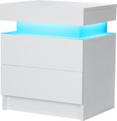 Nachtkastje Wit met LED Verlichting - Dressoir met Lamp in 7 Kleuren - Commode Modern Hoogglans Wit - Ladekastje Slaapkamer Organizer - Wit, 60 x 39 x 45 cm, USB-Aansluiting