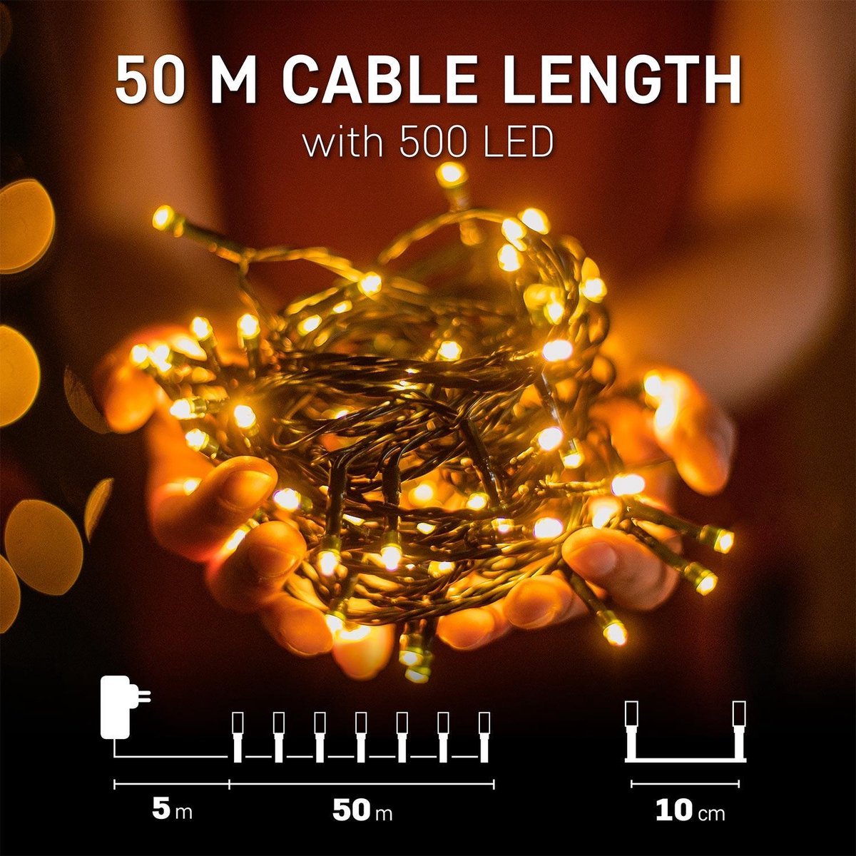 Kerstverlichting buiten 50 meter 500 LED Warm Wit Lichtsnoer