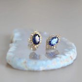 Sapphire look blue crystal ear stud-goud vermeil-made of solid silver