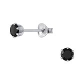 Joy|S - Zilveren ronde oorbellen - 4 mm - zirkonia zwart