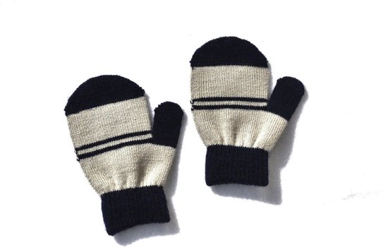 2 paar - baby dreumes jongens wanten (1 t/m 3 jaar) - grijs zwart strepen - jongens handschoenen - Merkloos