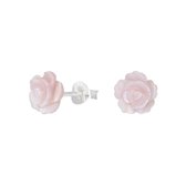 Joy|S - Zilveren bloem oorbellen - 8 mm - roze roosje