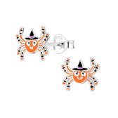 Joy|S - Zilveren spin oorbellen - oranje - halloween oorbellen