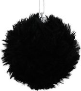 Oneiro's luxe kerstbal FLUFFY Zwart– ø80 mm- kerstbal - luxe verpakking – kerstcollectie – kerstdecoratie – kerstboomhanger – kerstversiering