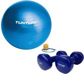 Tunturi - Fitness Set - Vinyl Dumbbell 2 x 4 kg  - Gymball Blauw 75 cm