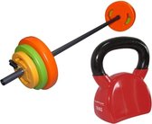 Tunturi - Fitness Set - Halterset 20 kg incl stang - Kettlebell10 kg