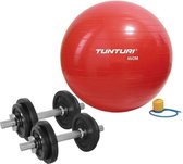Tunturi - Fitness Set - Halterset 20 kg incl 2 Dumbbellstangen  - Gymball Rood 65 cm