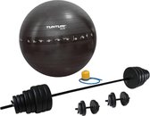 Tunturi - Fitness Set - Vinyl Barbell/Dumbbell Set 50Kg   - Gymball Zwart met Anti Burst 55 cm