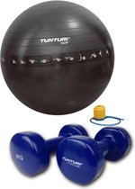 Tunturi - Fitness Set - Vinyl Dumbbell 2 x 4 kg  - Gymball Zwart met Anti Burst 75 cm