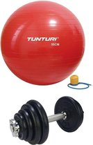 Tunturi - Fitness Set - Halterset 15 kg incl 1 Dumbbellstang  - Gymball Rood 55 cm