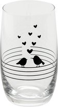 Clayre & Eef Waterglas Ø 7*12 cm / 320 ml Transparant Glas Rond Vogels Drinkbeker Drinkglas