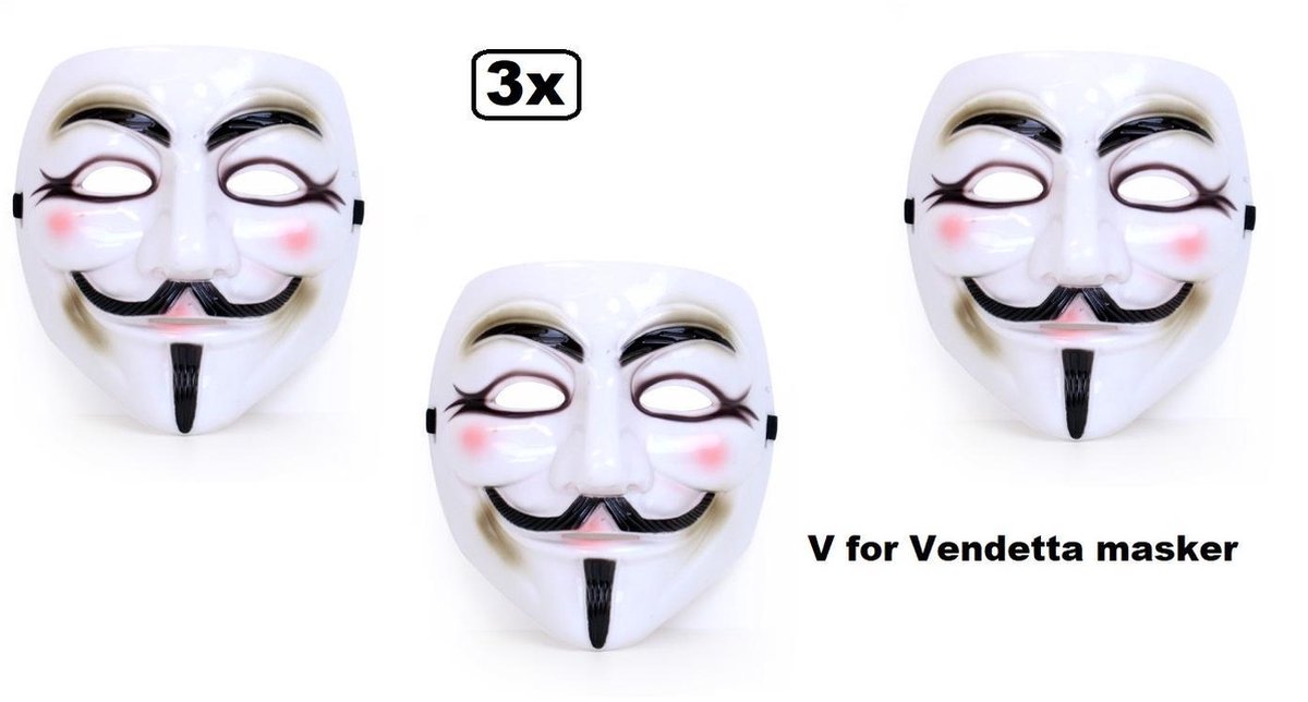 3x Masker Vendetta wit - Halloween| film| themafeest |movie |griezel| vendetta |Guy| V |creepy