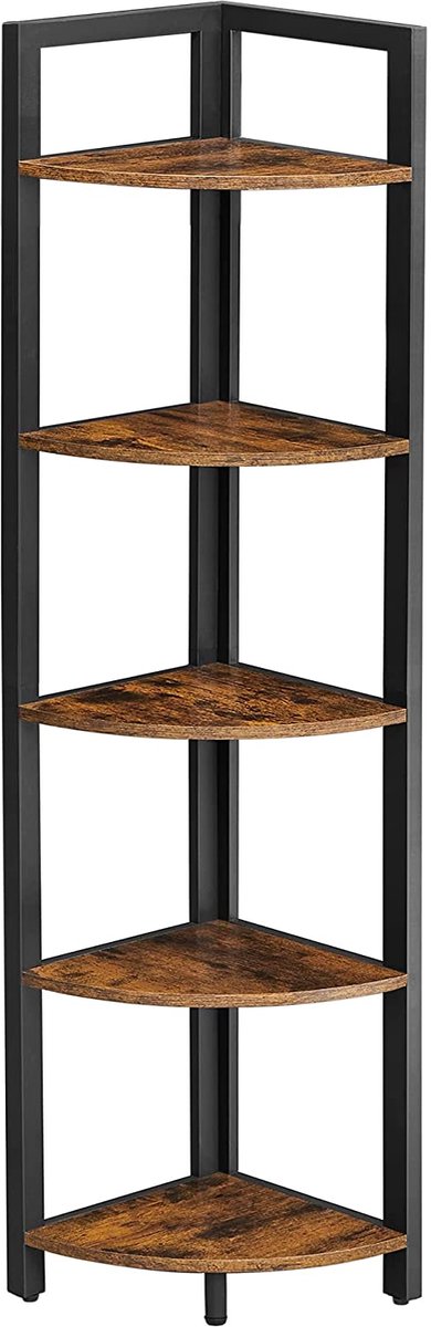 Nancy's Charette Hoekkast - Boekenkast - Stellingkast - Metaal - Bewerkt Hout - Bruin - Zwart - 30 x 30 x 150 cm