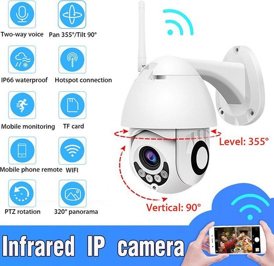 1080P Wifi Beveiligingscamera - Draadloze PTZ IP-camera - 2.0MP Speed Dome - Tweerichtingsaudio - Waterdicht - Gratis APP