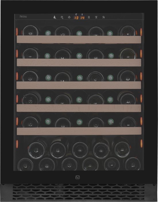 Koelkast: PeVino NG 46 flessen - 1 zone - Greeploos - Zwarte glasdeur, van het merk Pevino