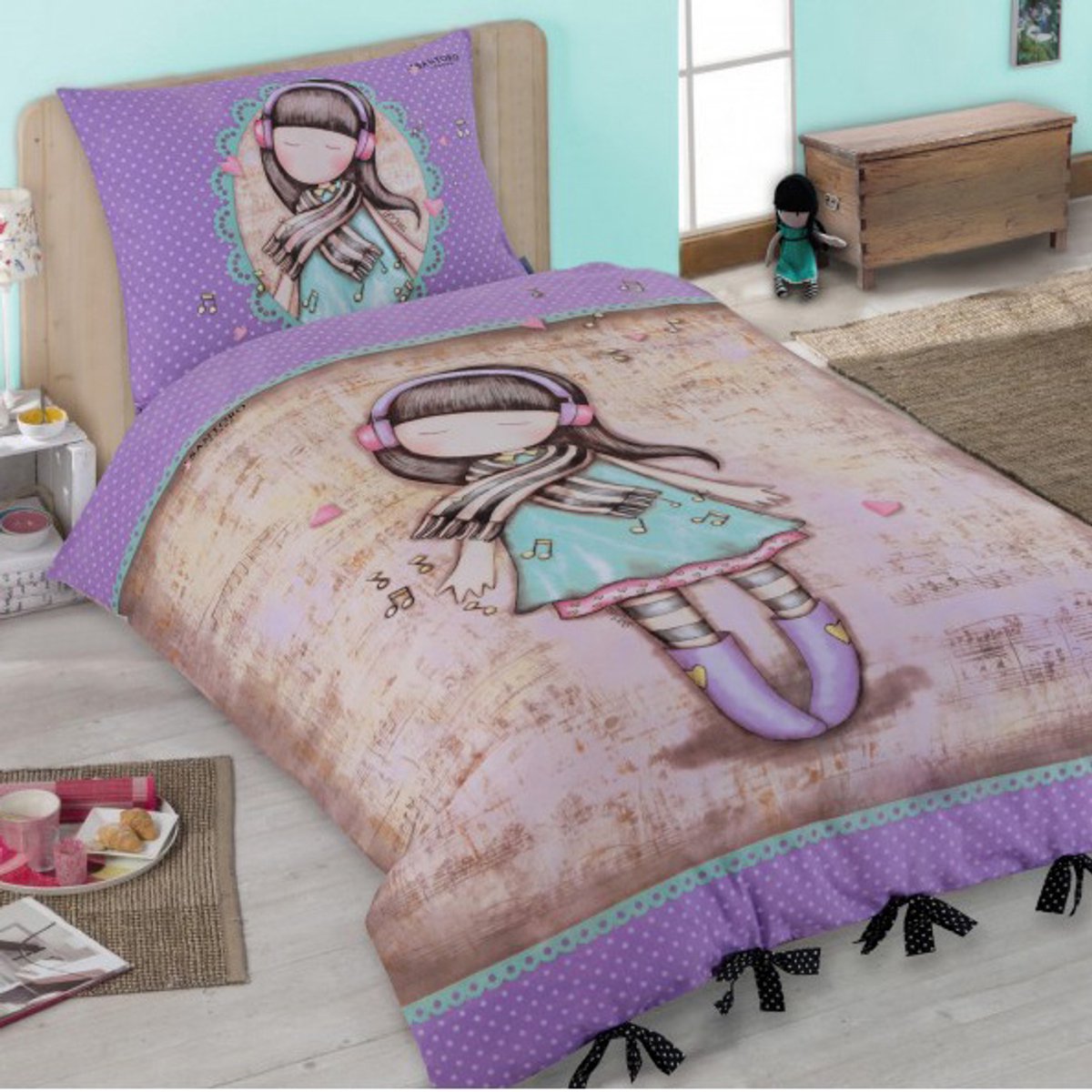 Santoro London Gorjuss Lost in Music Dekbedovertrek - Eenpersoons - 140 x 200 / 70 x 90 cm - Katoen