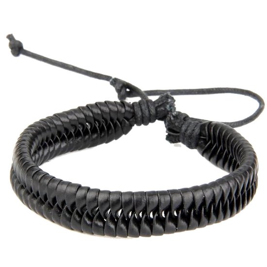 Fako Bijoux® - Leren Armband - Leder - Snake - Zwart