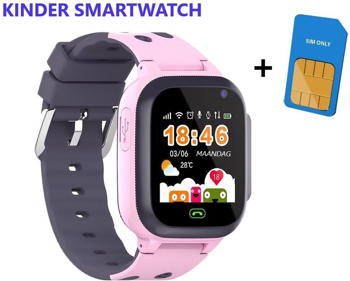 Kinder Smartwatch inclusief Simkaart - Kinder Horloge - Roze - LBS Tracking - Meisje - One Size - Exilien