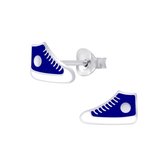 Joy|S - Zilveren sneaker oorbellen - blauwe gympies oorknoppen
