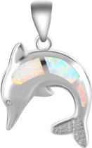 Geshe-ketting hanger witte vuur dolfijn met zirkonia-zilver plated-Synthetische Opaal-Cadeau voor dames