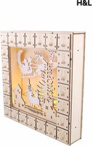 H&L Luxe houten adventskalender - slee - 24 lege vakjes - aftelkalender kerst - inclusief LED verlichting - 30 x 6.5 x 30 cm - kerstcadeau - feestdagen