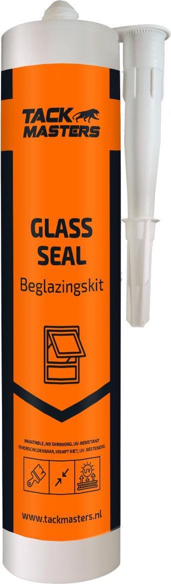Tackmasters® Beglazingskit - Glass Seal - Wit - 290ml Koker - Glas kit - Raam kit - Overschilderbare kit - Afdichtingskit