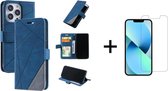 Book Case Apple iPhone 13 Pro Max | Hoogwaardig PU Leren Hoesje | Lederen Wallet Case | Luxe Uitstraling | Telefoonhoesje | Pasjeshouder | Portemonnee | Blauw + 1x Screenprotector