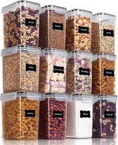 Vtopmart 1.6L Stockage Kan Set, Muesli Bulk Kan & Verse Opslag Containers, BPA-vrije Plastic Opslag Potten Luchtdicht, Droog Voedsel Containers, Set van 12, 24 Etiketten voor Graan, Meel, etc