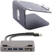 LMP - Support d'ordinateur portable ergonomique + Hub USB-C connectable - Support d'ordinateur portable - Convient pour 12 à 17 pouces - Aluminium - Zwart