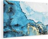 Artaza Glasschilderij - Abstracte Kunst van Blauwe Marmer met Goud - 60x40 - Plexiglas Schilderij - Foto op Glas