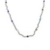 Silventi 9SIL-21168 Zilveren Ketting met Bolletjes - Multi Edelsteentjes - 4 mm - Zilver - 3 mm - 38 + 5 cm - Rhodium - Zilver