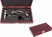 Luxe Wijn Accessoires Set - 5-Delig - Met Wijnfles Stopper Kurkentrekker Kelnersmes Wijnopener Wijnschenker Wijnring Druppelvanger Schenkdop Decanter - Wijnbox Wijnset Giftset Geschenkset In 