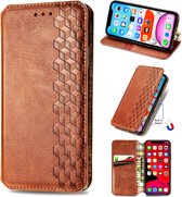 Luxe PU Lederen Ruitpatroon Wallet Case + PMMA Screenprotector voor OPPO A52 / A72 / A92 (4G) _ Bruin