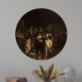 Muurcirkel De Nachtwacht - Wanddecoratie - Foto op Forex  - Schilderij van Rembrandt van Rijn - Diameter  Ø50 cm