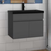 Wastafelonderbouw met onderkast 60 cm badkamermeubels met zwart wastafel,gastentoilet,antraciet mat