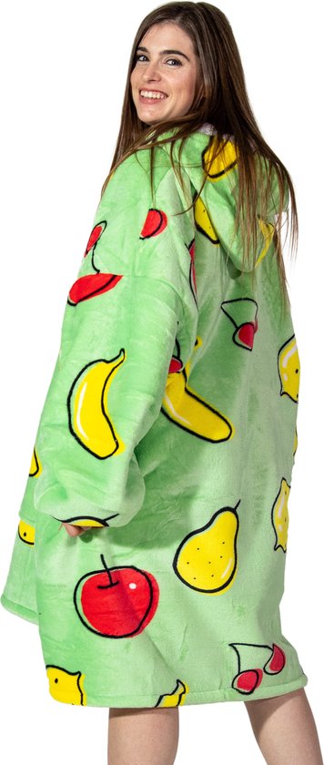 Comfies® Draagbare Deken - Hoodie Blanket huggle - Oversized - Oodie - Fleece Sherpa - Hoge kwaliteit- Plaid cozy snuggie - Fruit Print