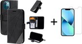 Book Case Apple iPhone 13 Mini | Hoogwaardig PU Leren Hoesje | Lederen Wallet Case | Luxe Uitstraling | Telefoonhoesje | Pasjeshouder | Portemonnee | Zwart + 1x Screenprotector