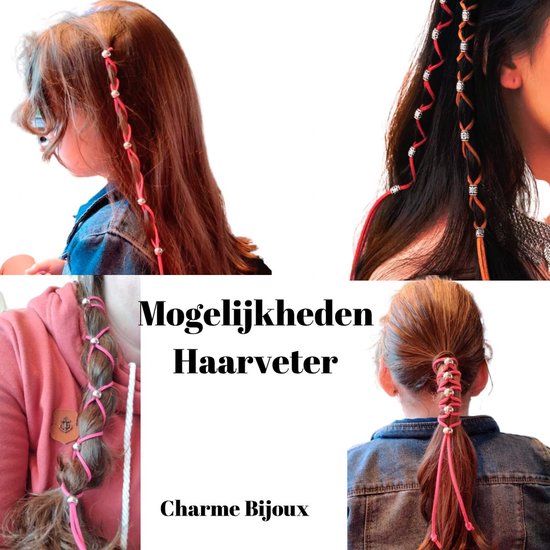 Haarveter-Zwart-Zilverkleur Kralen-Haar wrap-Suede-Charme Bijoux - Charme Bijoux