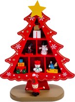 Kerst Decoratie - Houten Kerstboom - Rood - 14 x 18 cm