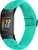 YONO Nylon Stretch Bandje geschikt voor Fitbit Charge 5 - Vervangende Pols Band - Turquoise