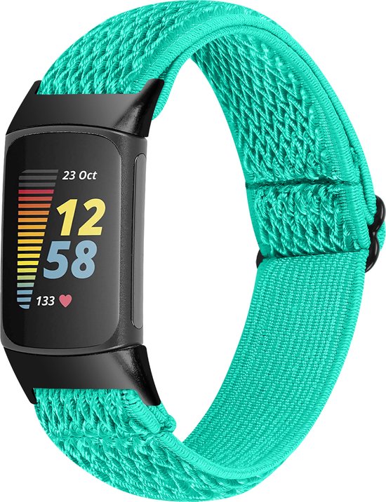 YONO Nylon Stretch Bandje geschikt voor Fitbit Charge 5 / 6 - Vervangende Pols Band - Turquoise