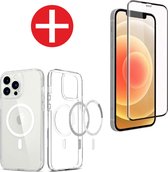 Hozard® iPhone 12 Pro Max - 2 in 1 MagSafe Case + 5D Tempered Glas Folie voor - Magsafe Hoesje - Voor Apple MagSafe iPhone accessoires - Transparant