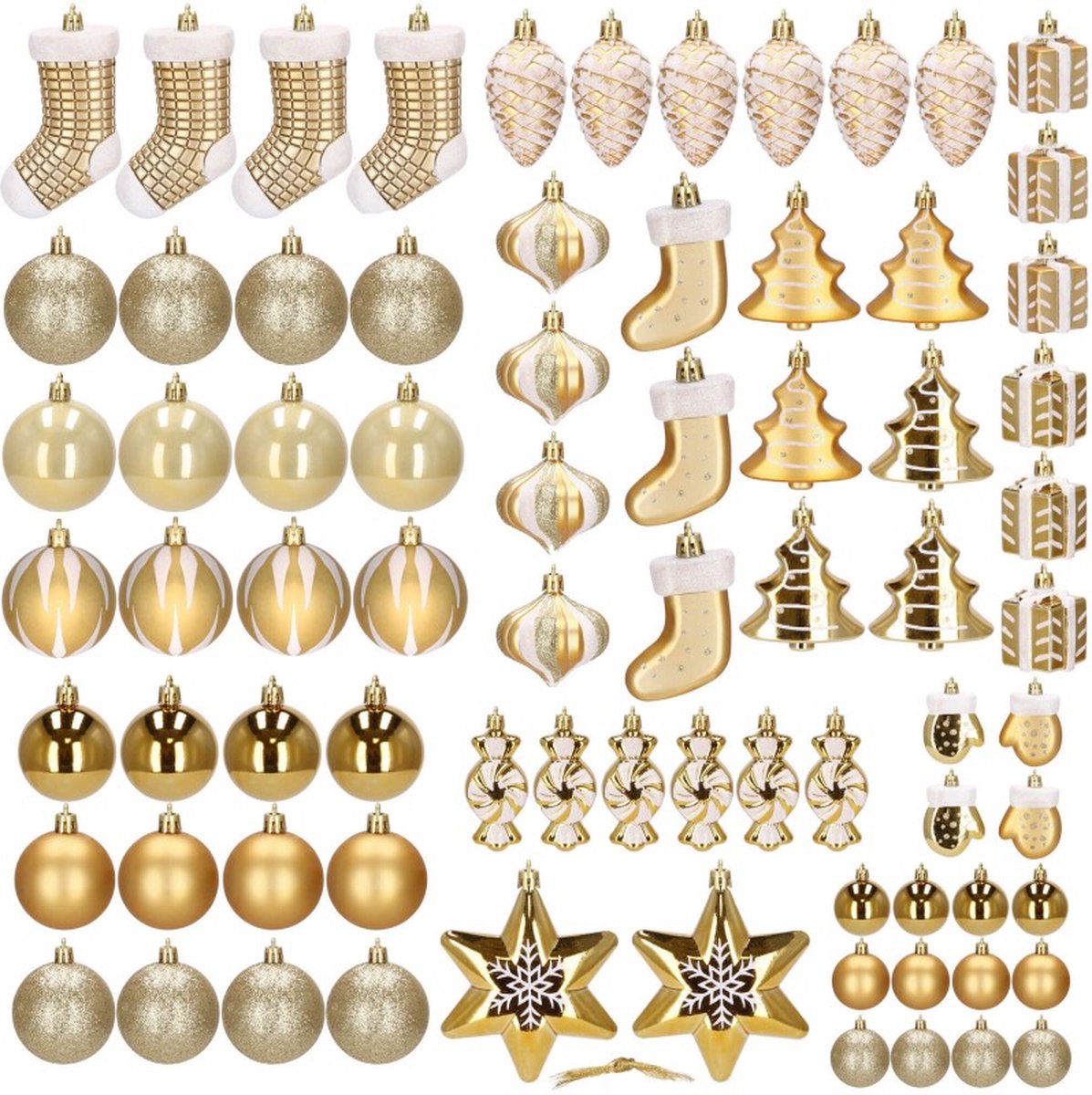 Springos Kerstballen | Kerstversiering | Onbreekbaar | 77 Stuks | Goud/Wit – foto 4