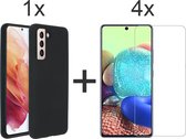Samsung S21 hoesje - Samsung Galaxy S21 hoesje zwart case siliconen hoesjes cover hoes - 4x samsung S21 screenprotector