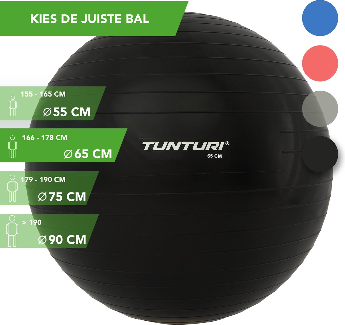 Tunturi Fitnessbal - Gymball - Swiss ball - 65 cm Incl. pomp - Zwart | bol.com
